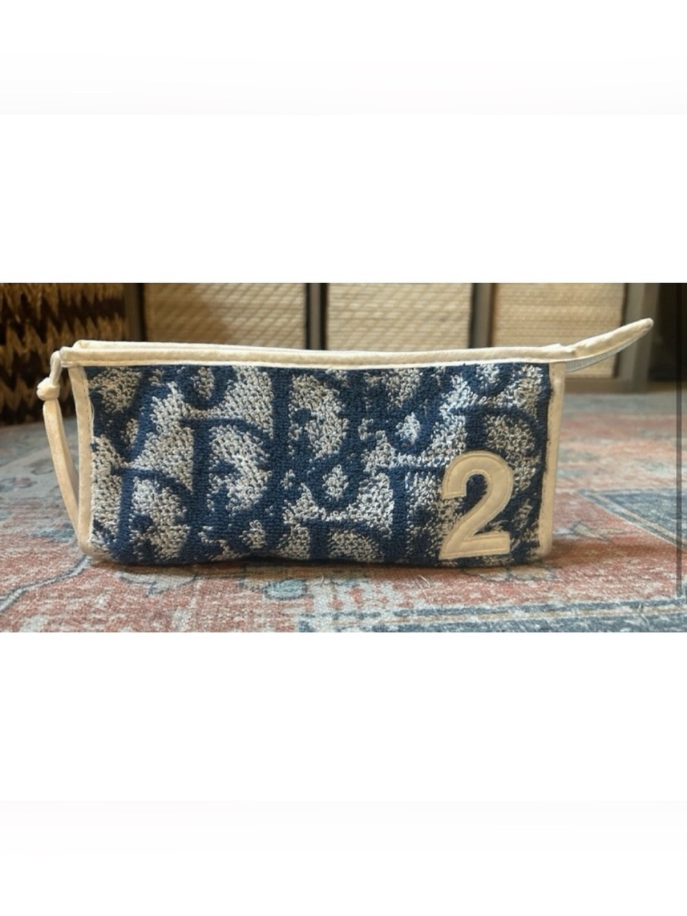DIOR VTG Y2K Trotter No. 2 Clutch Pouch Bag Logo Cotton Terry Blue White Y2K
